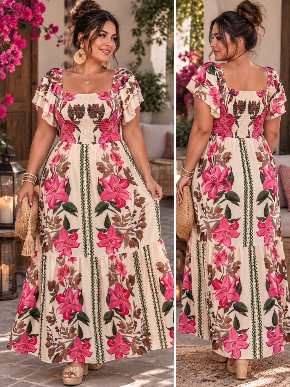 SHEIN Elenzga Floral Print Maxi Dres EUC